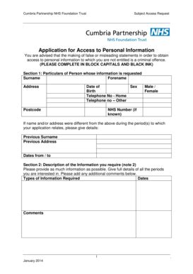 Fillable Online Cumbriapartnership Nhs BApplicationb For Access To