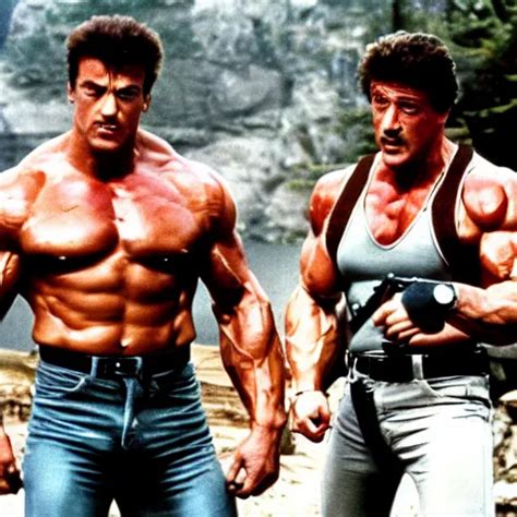 Arnold Schwarzenegger And Sylvester Stallone In Stable Diffusion