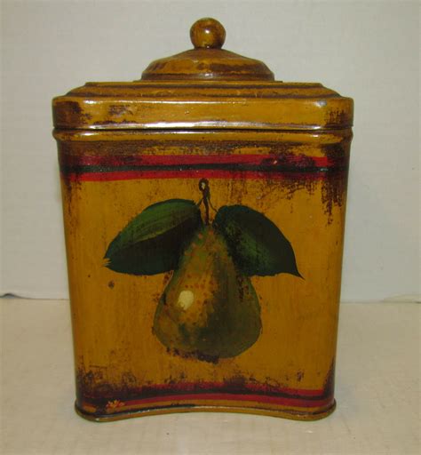 Vintage Signed Peter Ompir Tin Box Humidor Pears Hand Painted Tole