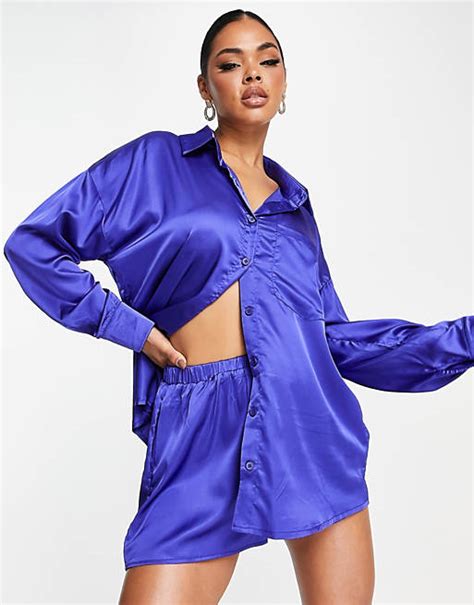 Kaiia Oversize Hemd Aus Satin In Lila Kombiteil Asos