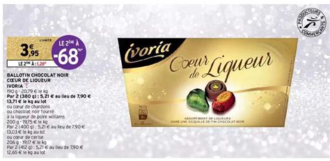 Promo Ballotin Chocolat Noir Coeur De Liqueur Ivoria Chez Intermarch