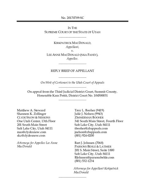 Fillable Online No Sc Appellant V Appellee Reply Brief Of