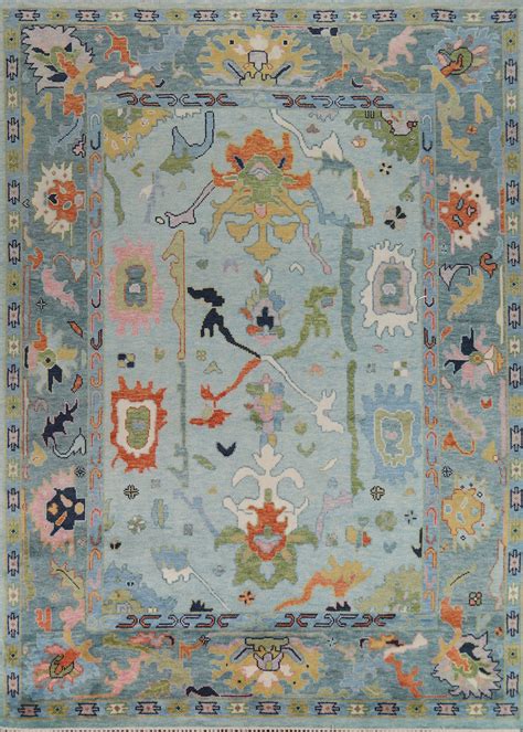 All-Over Blues Floral Oushak Indian Area Rug 8x10