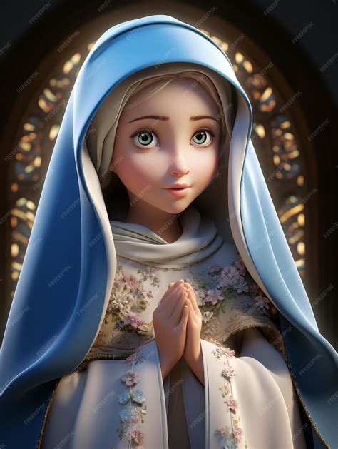 Premium Photo Cute Mother Mary In 3d Render