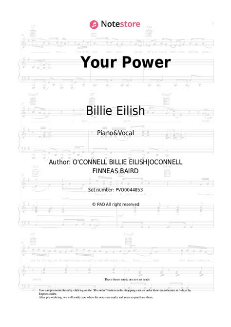 Your Power Piano Sheet Music And Voice Billie Eilish In Note Store