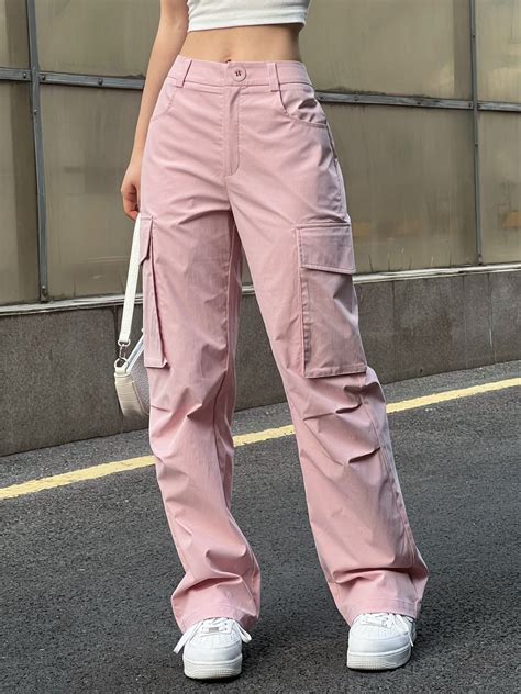 Ruched Pink Straight Leg Cargo Pants Kleding Schattige Outfits