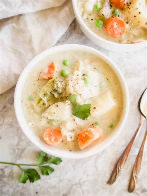 Slow Cooker Healthy Chicken Pot Pie Soup Whole30 Paleo Dairy Free