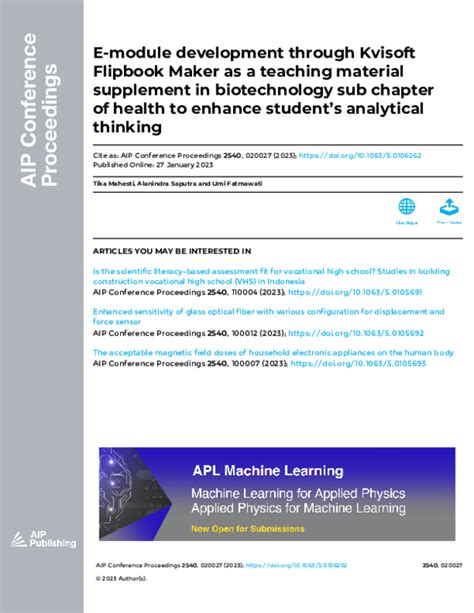 Pdf E Module Development Through Kvisoft Flipbook Maker As A Teaching