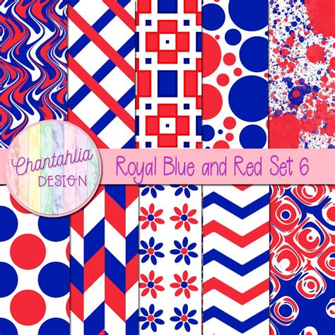 Free Royal Blue And Red Digital Papers With Patterned Designs