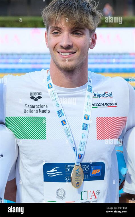 Alessandro Miressi Of Italy On The Podium Of Men 100m Freestyle Final A