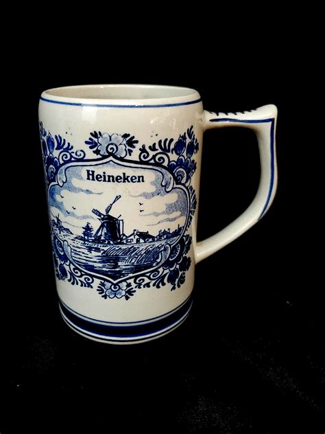 Genuine Vintage DELFT BLUE Hand Painted Heinekin Porcelain Mug