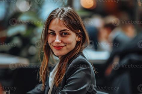 Joyful Woman With A Radiant Smile Her Pretty Face Framed By Luscious Brunette Hair 46292425