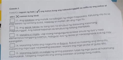 Panuto Lagyan Ng Tsek Ang Kahon Kung Ang Nakasalungguhit Na Salita