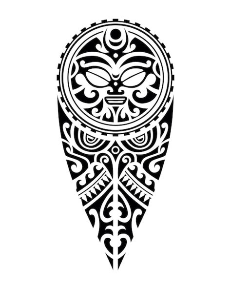 Premium Vector Tattoo Sketch Maori Style For Leg Or Shoulder With Sun Symbols Face Black And White