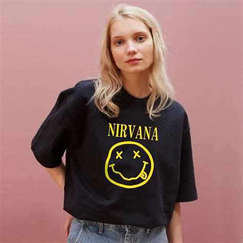 New Harajuku Female Tshirt Nirvana Smiley Print Short Sleeve Tops