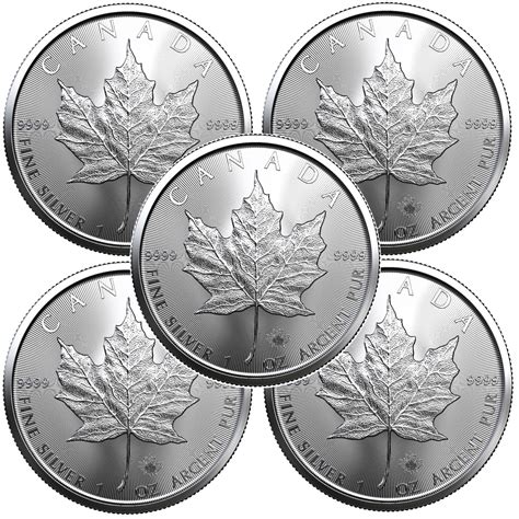 Lot Of 5 2023 1 Oz Canadian 9999 Fine Silver Maple Leaf 5 Coin BU