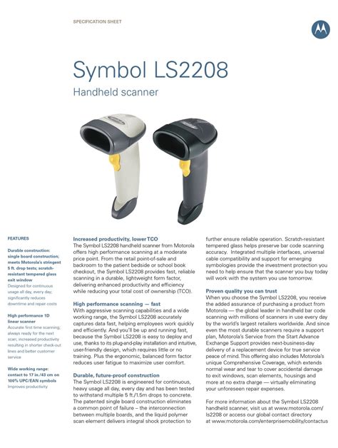 Symbol Ls2208 Specification Sheet Pdf Download Manualslib