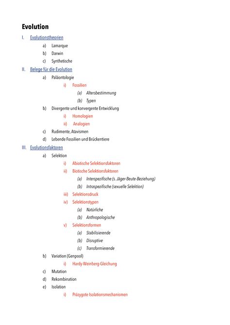 Biologie Übersicht Abiturthemen mündlich Evolution und Ökologie