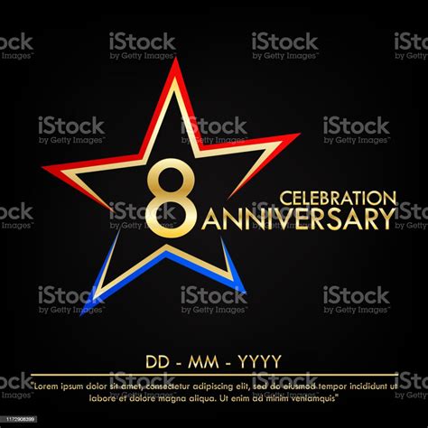 8th Years Anniversary Celebration Emblem Anniversary Elegance Golden Logo With Red And Blue Star