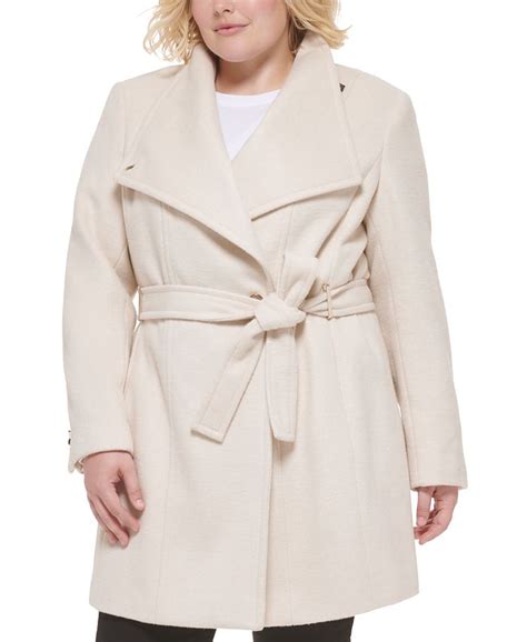 Calvin Klein Womens Plus Size Asymmetrical Belted Wrap Coat Created