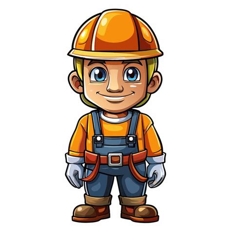 A Cartoon Of A Construction Worker Wearing A Hard Hat And Overalls