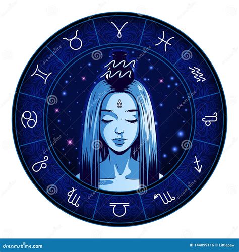 Aquarius Zodiac Sign Artwork Beautiful Girl Face Horoscope Symbol