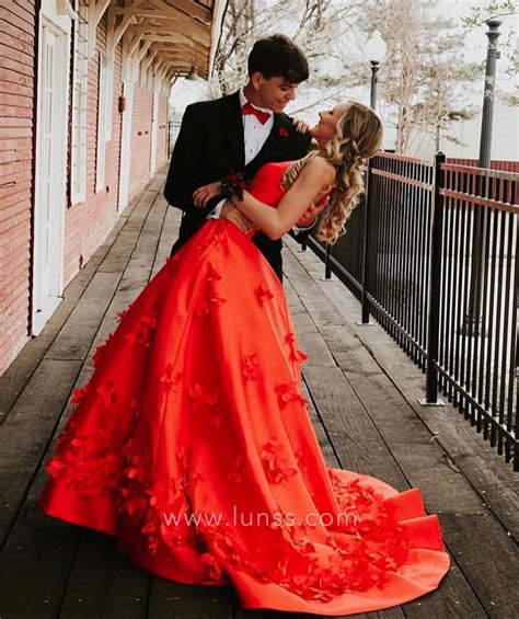 Fairytale 3d Flowers Orange Satin Two Piece Prom Dress Lunss