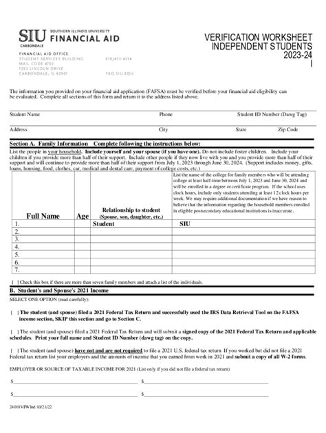 Fillable Online Fao Siu VERIFICATION WORKSHEET Fax Email Print PdfFiller