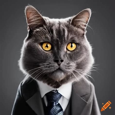 Fluffy Gray Cat Wearing A Suit And Tie On Craiyon