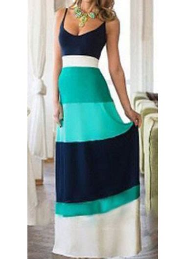 Sexy Color Block Chiffon Strappy Maxi Dress On Luulla