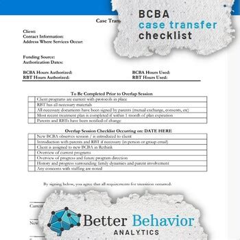 BCBA Case Transfer Checklist By Better Behavior Analytics TPT