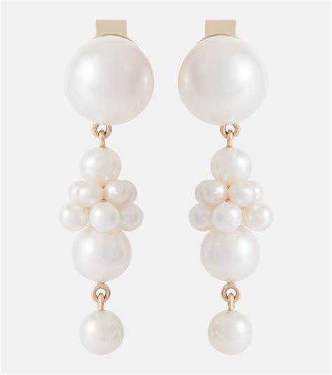 Petite Tulip 14kt Yellow Gold Earrings With Pearls In White Sophie