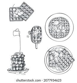 Handdrawn Belgian Waffles Set Vector Sketch Stock Vector Royalty Free