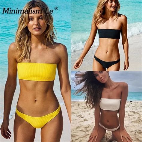 Aliexpress Buy Minimalism Le Low Waist Bikini Sets Solid Tube Top