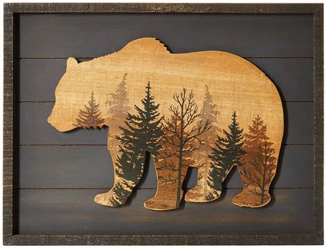 Nikky Home Cute Bear In The Forest Woodland Decorative Wood Framed Wall