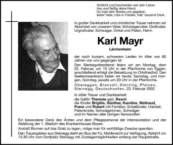 Traueranzeigen Von Karl Mayr Trauer Bz