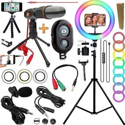 Kit Tripé Profissional Pedestal 2 10m Iluminador Ring Light Rgb Anel