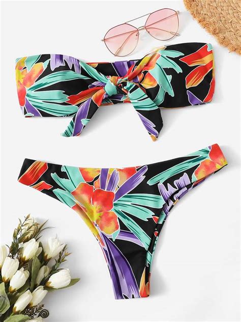 Random Floral Knot Front Bandeau With Cheeky Bikini Cheeky Bikinis