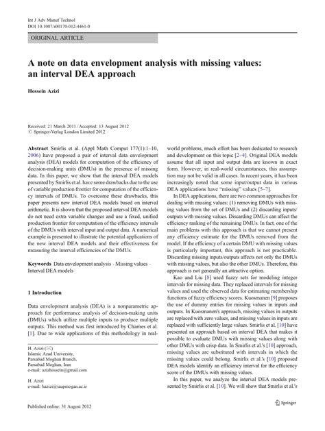 Pdf A Note On Data Envelopment Analysis With Missing Values An