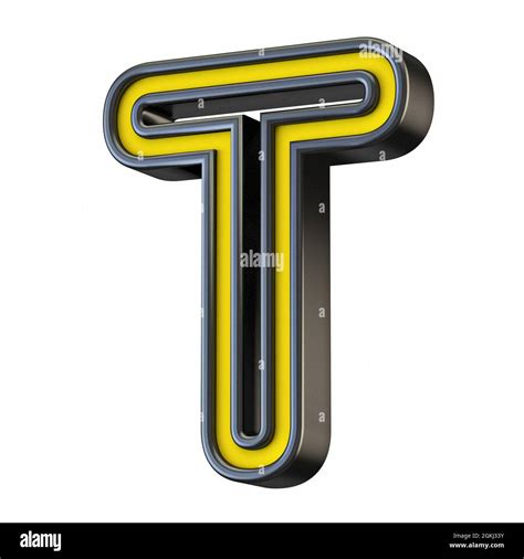 Yellow Black Outlined Font Letter T 3d Rendering Illustration Isolated