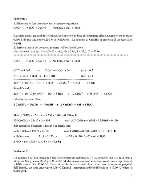 Esercizi Chimica Inorganica Esercizi Di Chimica Inorganica Docsity