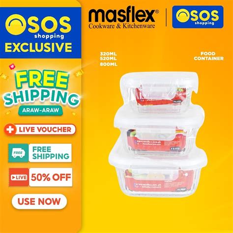 Masflex Original Ml Ml Ml Airtight Deluxe Square Glass Food