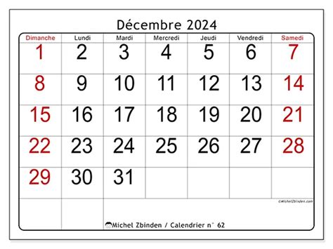 Calendrier n 62 décembre 2024 Michel Zbinden FR