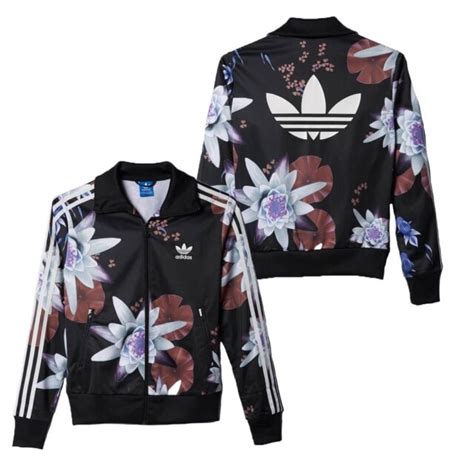 New Adidas Originals Lotus Print Track Jacket Floral Flowers Black