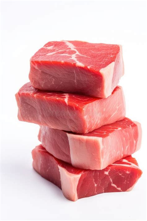 Raw Pork Stack Steaks Pile Fresh Uncooked Meat Slices Raw Beef