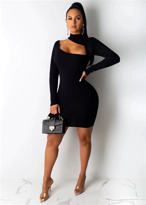 Turtleneck Mini Dress Long Sleeve Ribbed Turtleneck Sleeve Dress Bodycon Dress Aliexpress