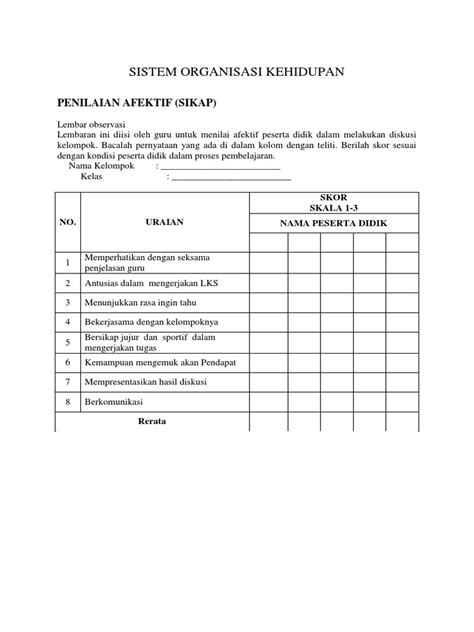 Contoh Rubrik Penilaian Kognitif Afektif Dan Psikomotorik Riset