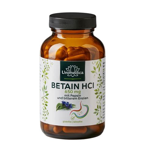 Betain HCl 650 Mg Pro Tagesdosis 1 Kapsel Mit Pepsin Und Bitterem