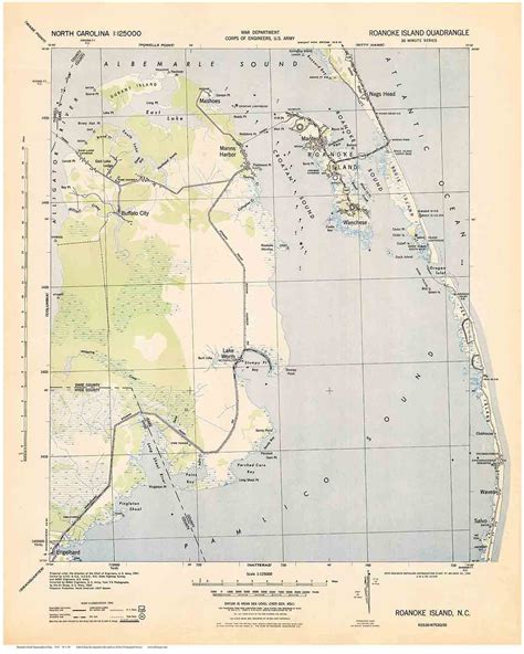 Roanoke Island Custom Usgs Old Topo Map North Carolina Old Maps