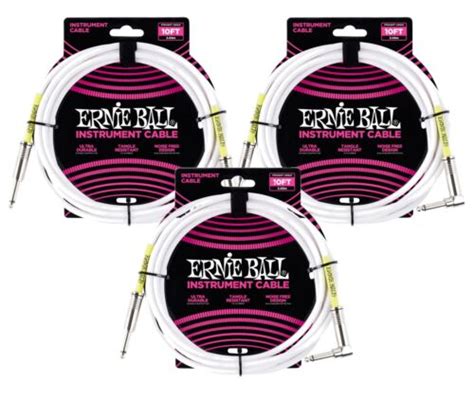 3 PACK Ernie Ball 6049 Ultraflex 10 Straight Angle Instrument Cable